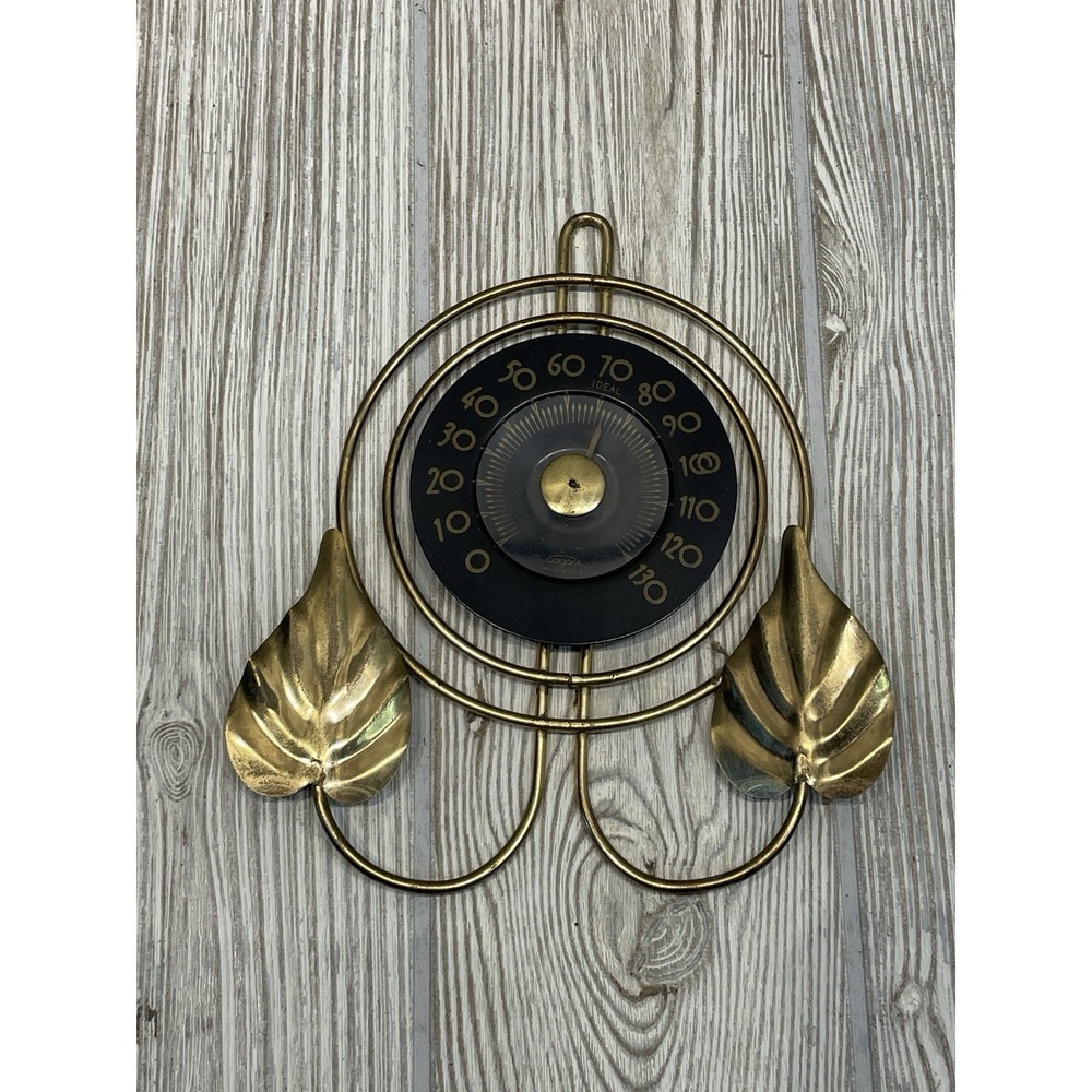 Vintage Cooper Wall Thermometer Brass Leaf Mid Century Modern MCM Made in USA